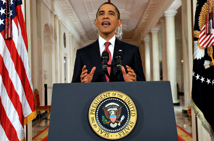 U.S. President Barack Obama speaks in a prime-time address to the nation