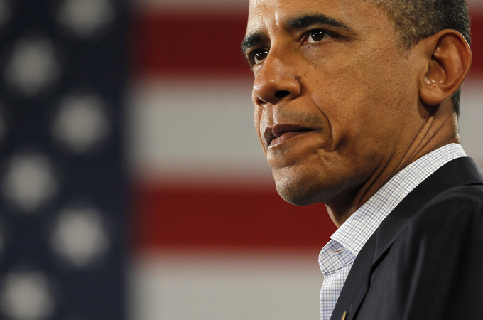 Obama in front on flag