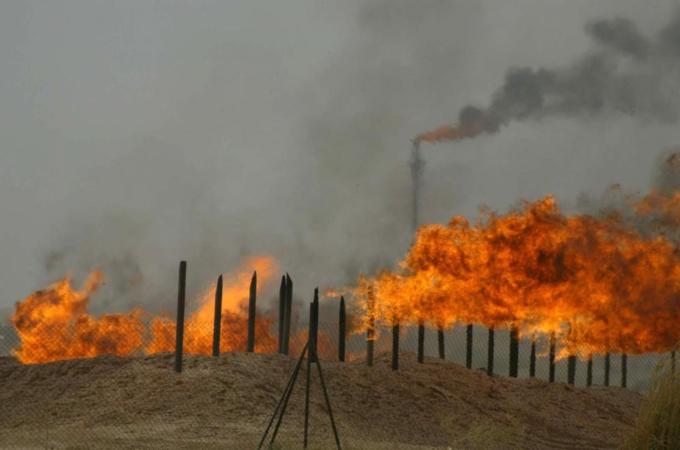 Flared gas burns at the Kirkuk oil field