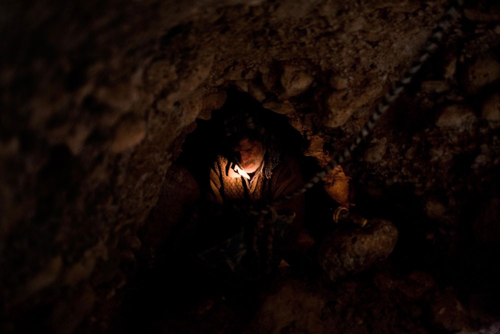 Mostafa Eghbali, an Iranian karez master, repairs a karez in Iraqi Kurdistan. Drought and excessive well pumping have drawn down aquifer levels in the region, causing a dramatic decline of water flow in ancient underground aqueducts, known in Iraq as karez (or qanat), upon which hundreds of communities depend.