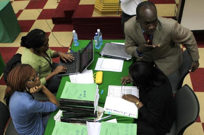 Election clerks go through the re-tallying for votes after the Kenya Supreme Court issued an order in the ongoing Presidential poll petition in Nairobi