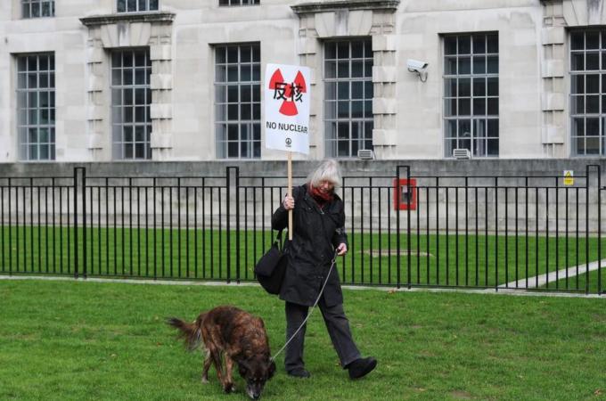 A protestor holds a Campaign for Nuclear
