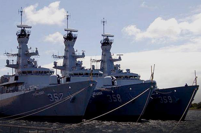 The Usman Harun warship (right) is named for two men who set off a bomb in Singapore [Indonesian Navy]