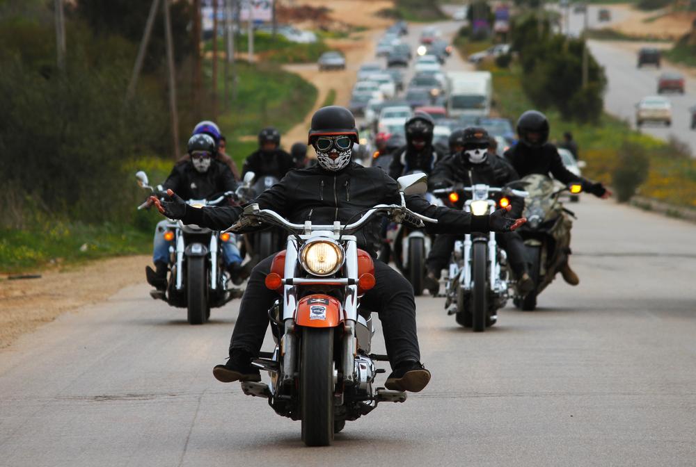 <p>A group of motorcycle riders on the coastal road of Al-Merej city, 100km east of Benghazi. Though their hobby was banned under Gaddafi, they are now able to ride in small groups.</p>