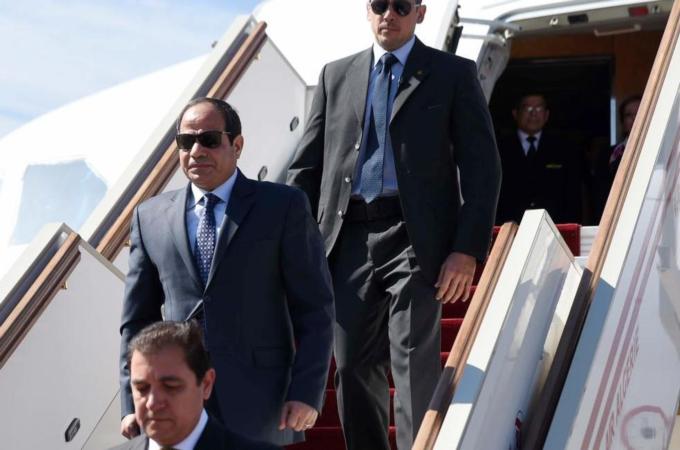 Egypt's president Abdel Fattah El Sisi arrives in Algiers, his first trip abroad since being elected in May [AFP]