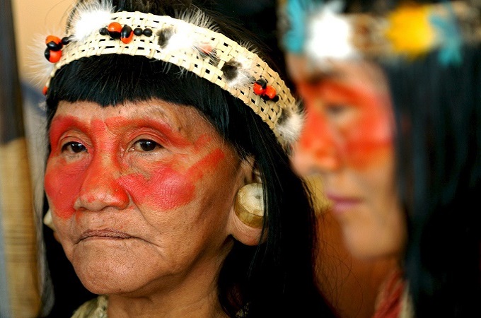 Huaorani women opposed to petroleum activities protest for their environment's protection [EPA]
