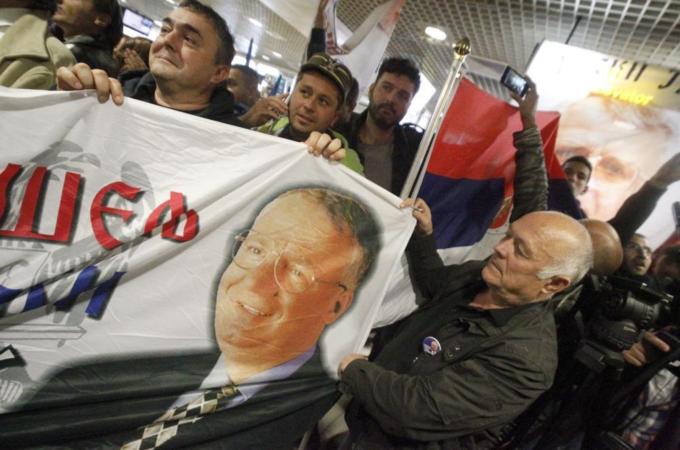Supporters of Vojislav Seselj before his arrival in Belgrade [EPA]