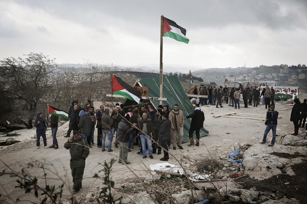 The Bawwabet Al Quds (Gateway to Jerusalem) camp was set up in early February by Palestinian activists to protest Israel's construction plans for the E1 area.