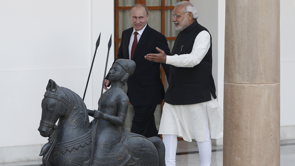 Russian President Vladimir Putin with India's Prime Minister Narendra Modi in India