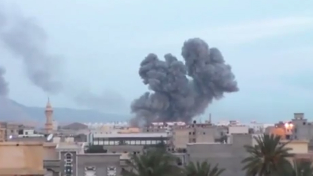 Smoke rising in Derna after an Egyptian air strike in the Libyan city