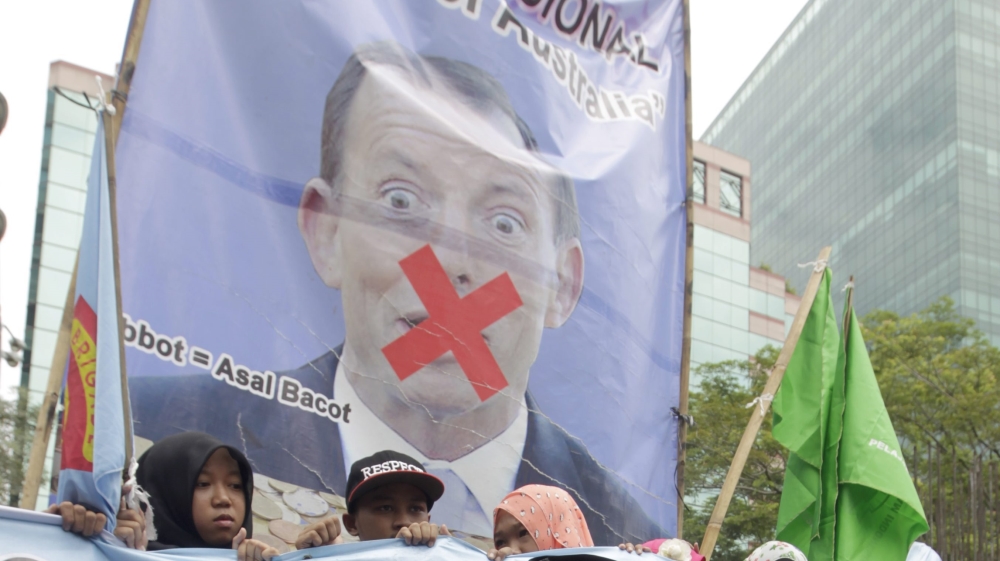 Indonesian activists protest in front of the Australian embassy in Jakarta, Indonesia [EPA]