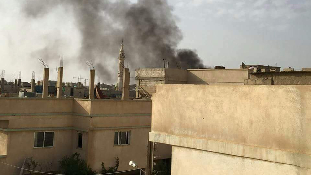 Activists distributed footage of regime air strikes on Monday morning