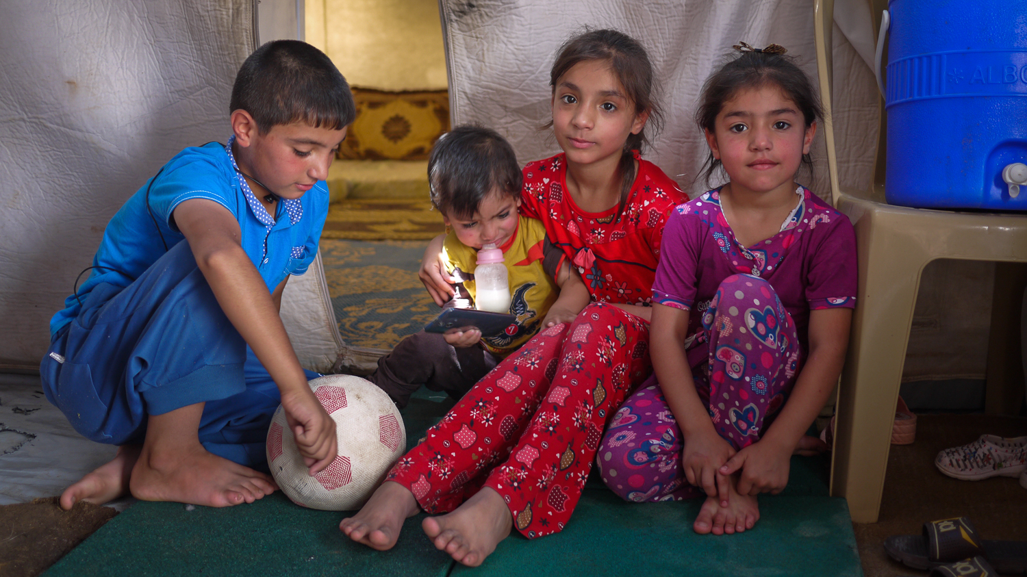 Baharka camp, Erbil, Iraq. After the Islamic State of Iraq and the Levant (ISIL) stormed the northern city of Mosul a year ago, thousands of displaced residents found shelter at the Baharka