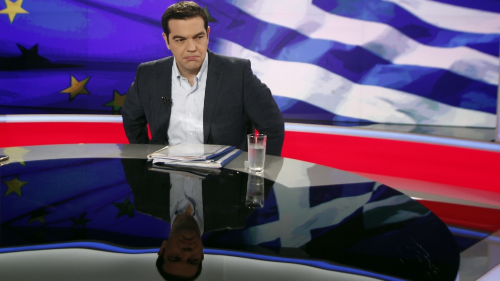 Greek Prime Minister Alexis Tsipras gives an interview to Greece''s state television ERT