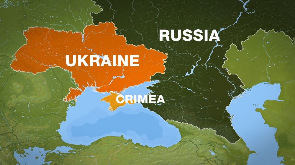 Ukraine map showing Crimea and Russia