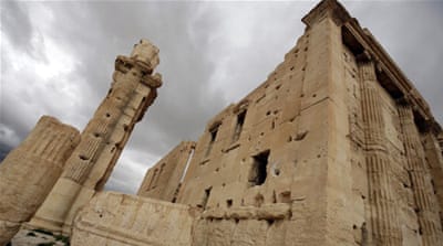 A wall at Palmyra damaged by shelling [Getty]