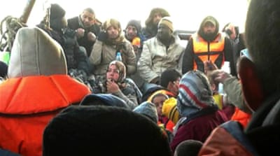 The last boat the Khalil's took had standing room only with 500 people on board [Ahmad Khalil/Al Jazeera]