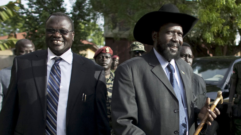 Riek Machar, left, and President of South Sudan Salva Kii