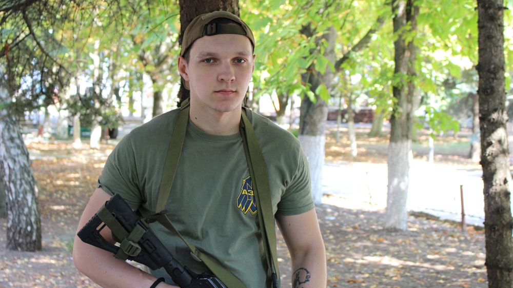 Tweny-one-year-old Arteyom tried to join anti-Putin organisations in Russia but found none. So he came to Ukraine more than a year ago to fight alongside Ukrainian volunteers [Matthew Vickery] 