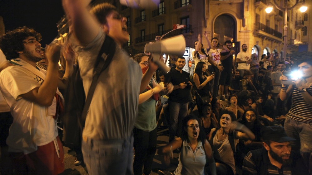 Protesters chant slogans in downtown Beirut, Lebanon