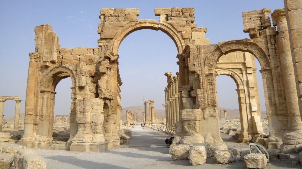 A view shows the Monumental Arch in the historical city of Palmyra
