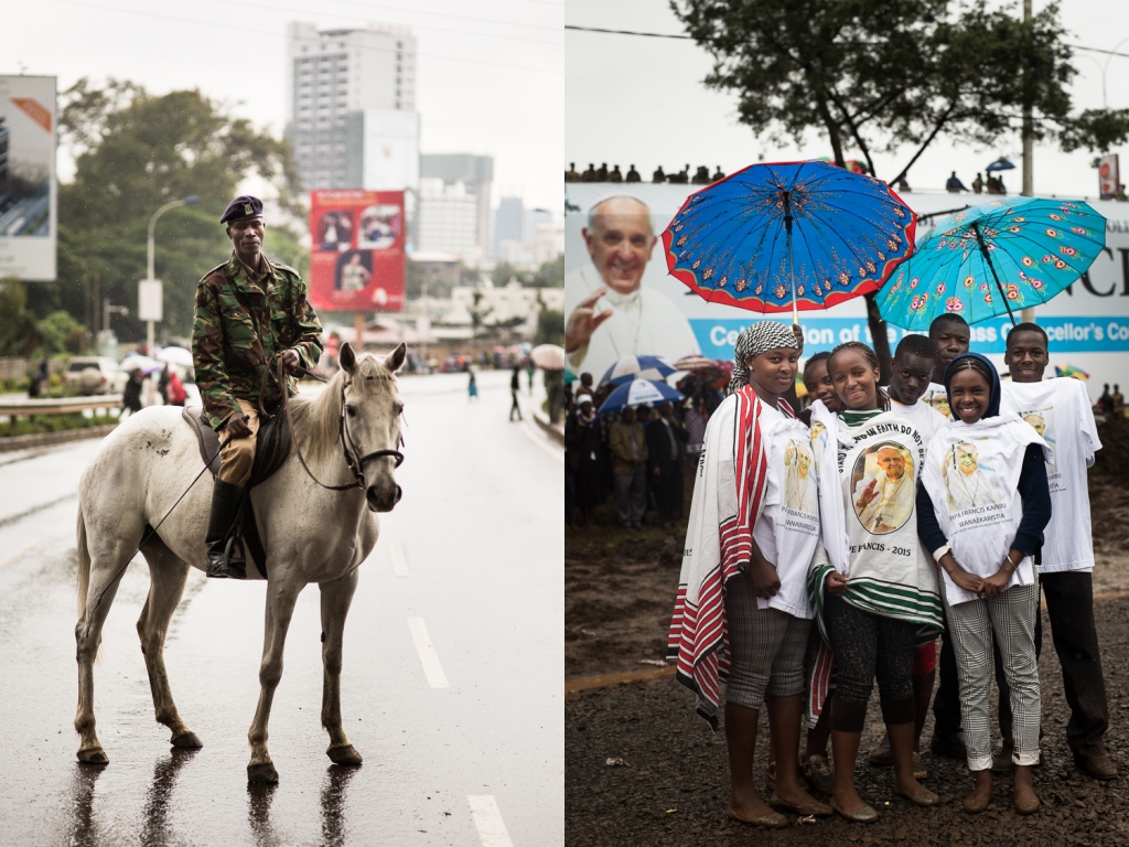 Security patrols and young worshippers [Roopa Gogineni and Trevor Snapp/Al Jazeera] 