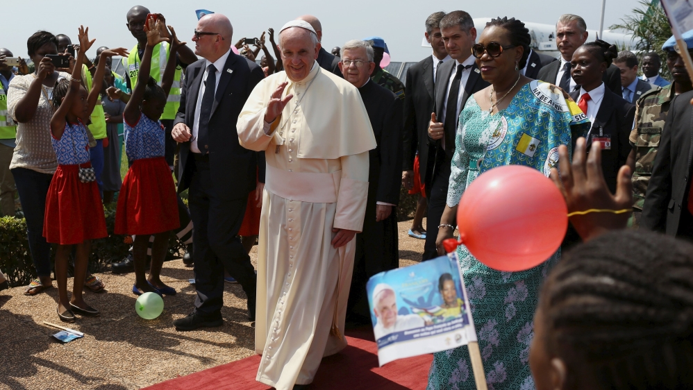Pope Francis arrives at the international airport of Bangui.