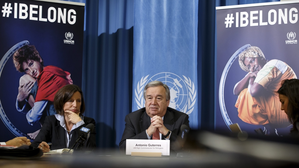 Antonio Guterres, the United Nations High Commissioner for Refugees, informs the media about the launch of UNHCR's global Statelessness Campaign [EPA]