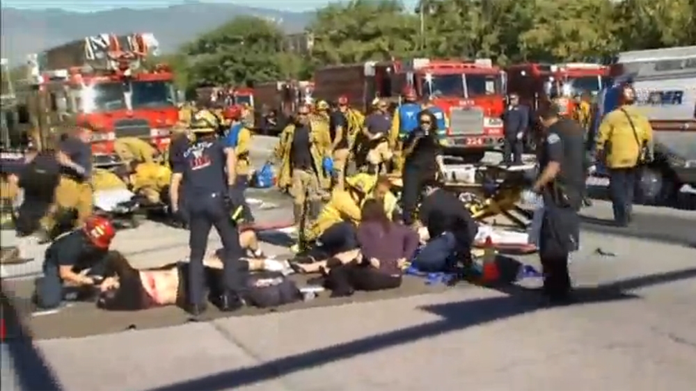 Emergency crews respond to reports that up to 20 people have been wounded in a shooting in San Bernardino, California [Reuters]