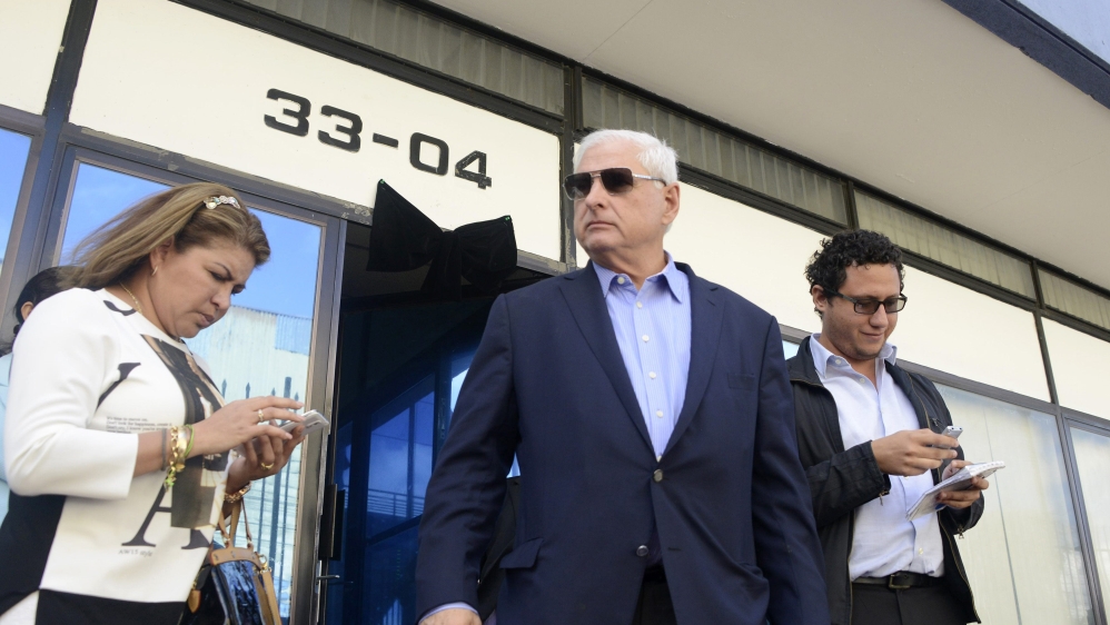 Panama''s former president Martinelli stands outside the Central American Parliament in Guatemala City