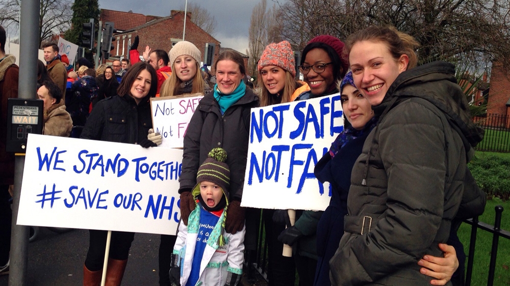 Doctors on strike at Stepping Hill Hospital in Stockport, UK [Al Jazeera]