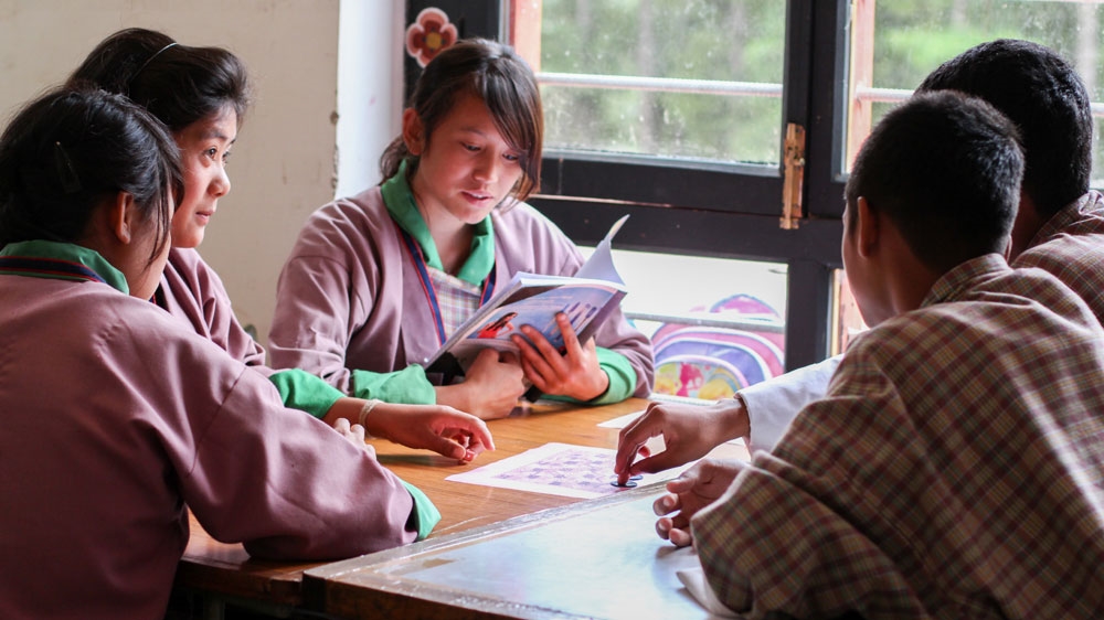 Members of the democracy club at Yangchen Gatshel school [Neha Tara Mehta/Al Jazeera] 