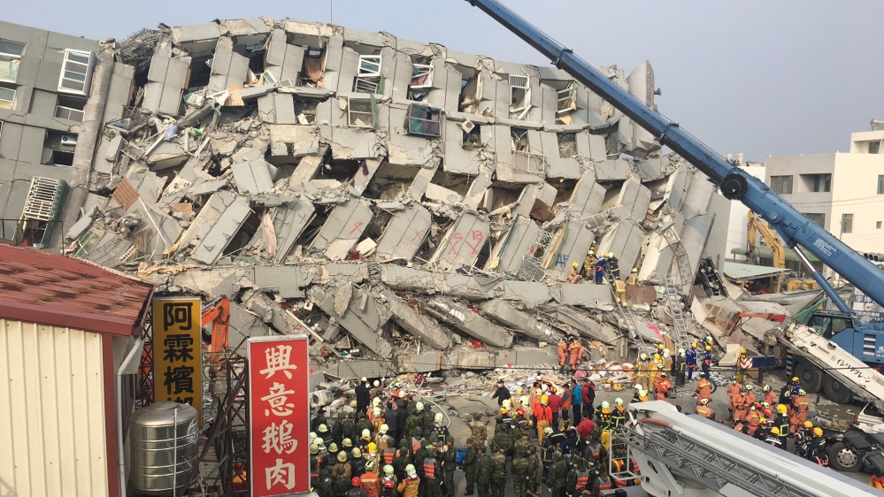 Collapsed building in Tainan, southern Taiwan after earthquake