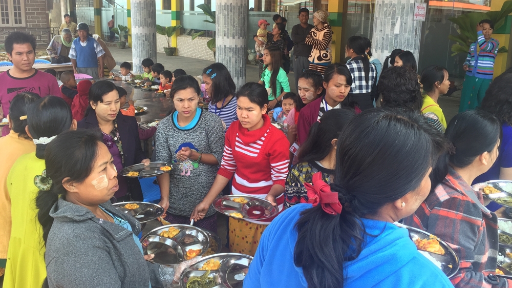 In the town of Kyaukme in Shan State, temples and monasteries are overflowing with people, mainly women and children [Wayne Hay/Al Jazeera]