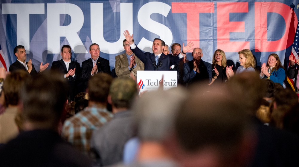 Republican presidential candidate, Senator Ted Cruz of Texas, at his South Carolina primary night rally [Andrew Harnik/AP]