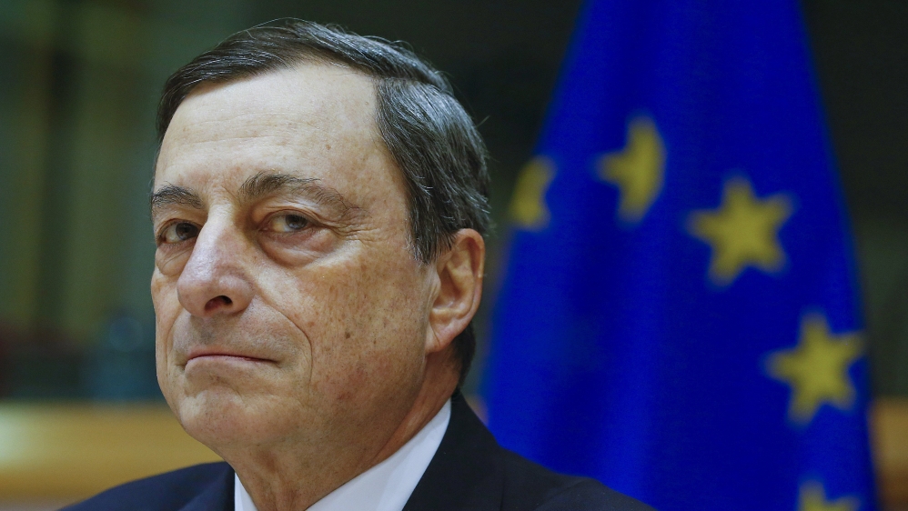 File photo of European Central Bank President Draghi testifying before the European Parliament''s Economic and Monetary Affairs Committee in Brussels