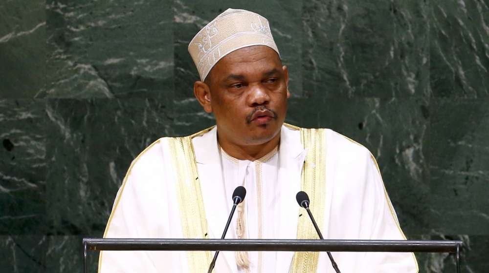 Ikililou Dhoinine, President of the Union of the Comoros, addresses the 69th United Nations General Assembly at the U.N. headquarters in New York