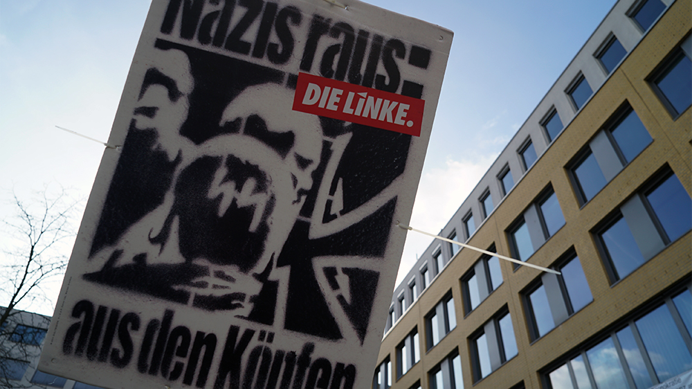 Raiko Hannemann, organiser of the refugee solidarity protest, said he hopes the AfD's success in the recent elections will serve as a 'wake-up call' for Germans [Sorin Furcoi/Al Jazeera]