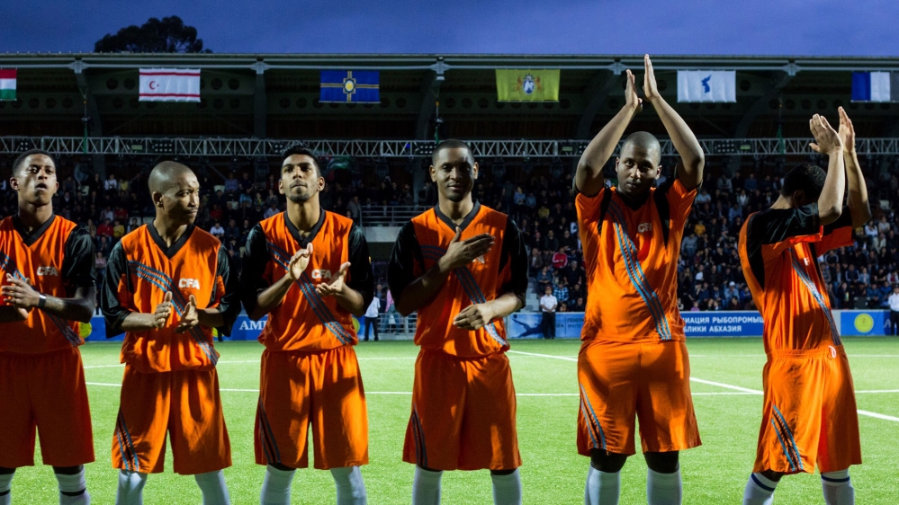 The Chagos Islands team before their match during the CONIFA World Cup 2016 [Nathaniel White/Al Jazeera]