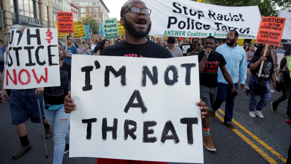 Demonstrators with Black Lives Matter march during a protest in Washington