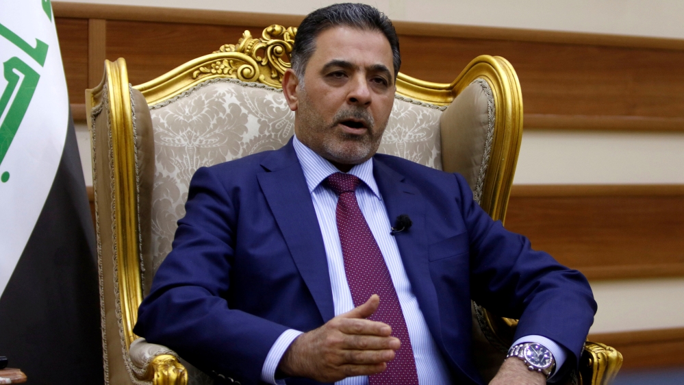 Iraqi Interior Minister Mohammed Salem al-Ghabban speaks during an interview with Reuters in Baghdad