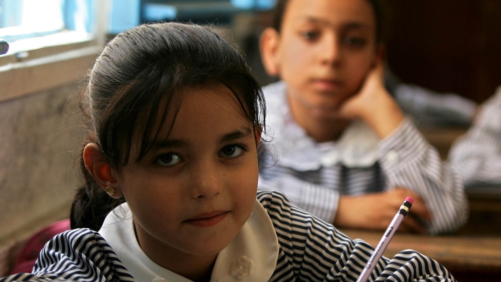 Palestinian children going to school on first day