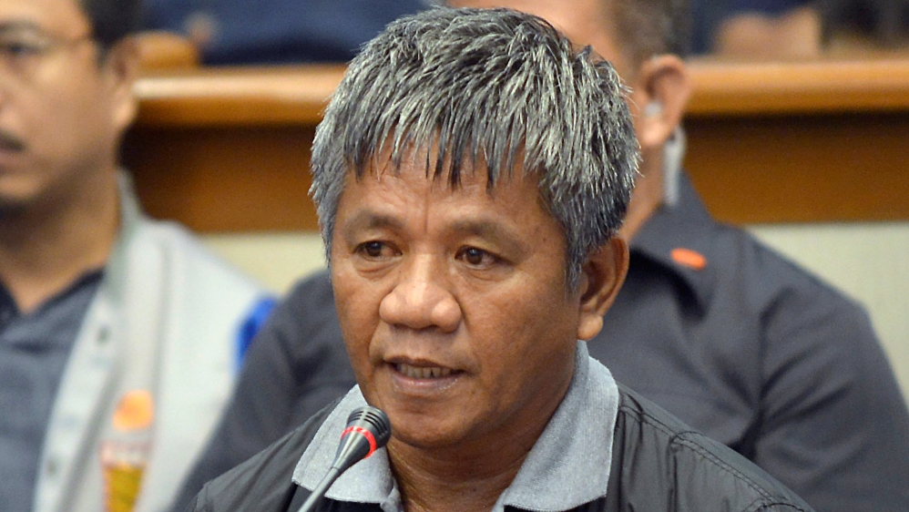 Matobato speaks during a senate hearing on drug-related extrajudicial killings, in Pasay city, Metro Manila