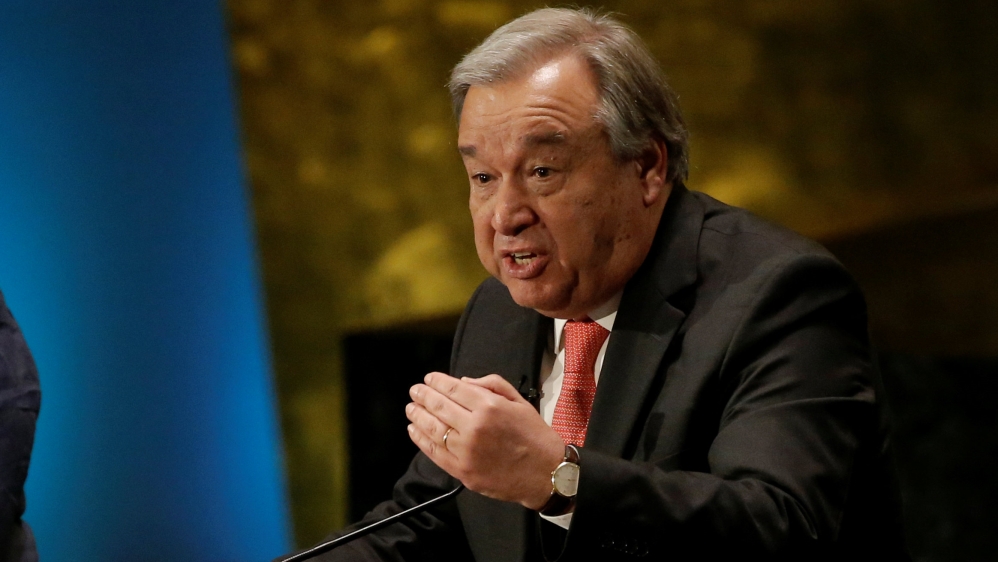 Former U.N. High Commissioner for Refugees Antonio Guterres speaks during a debate in the United Nations General Assembly between candidates vying to be the next