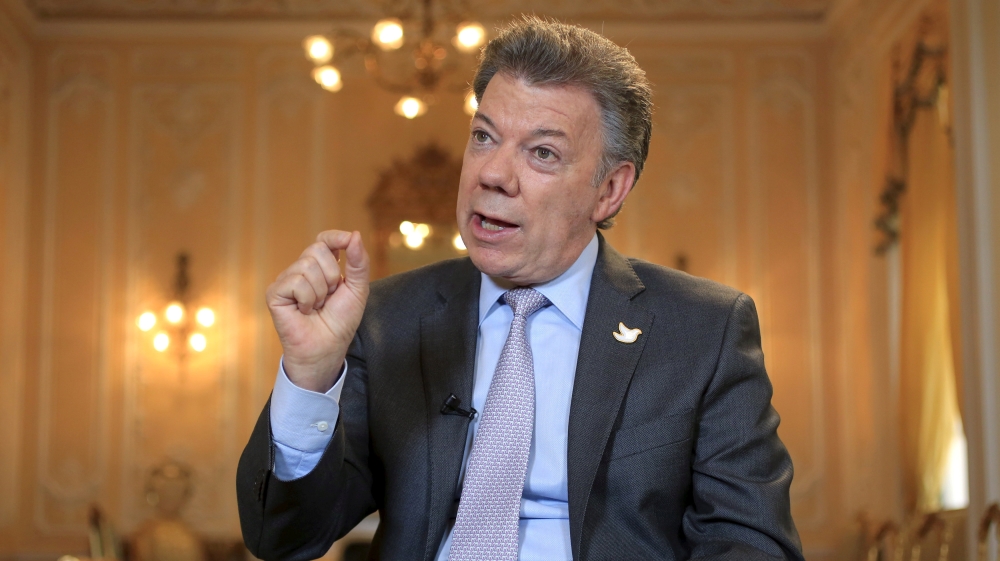 Colombia''s President Santos speaks during a Reuters interview at the presidential palace in Bogota
