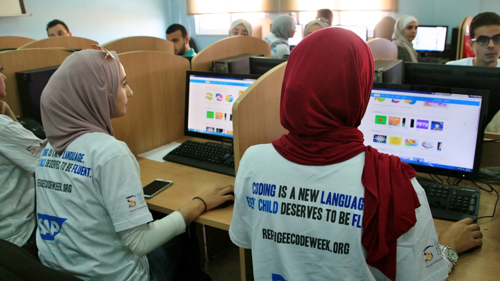 Students participate in a training session at Petra University [Venetia Rainey/Al Jazeera]