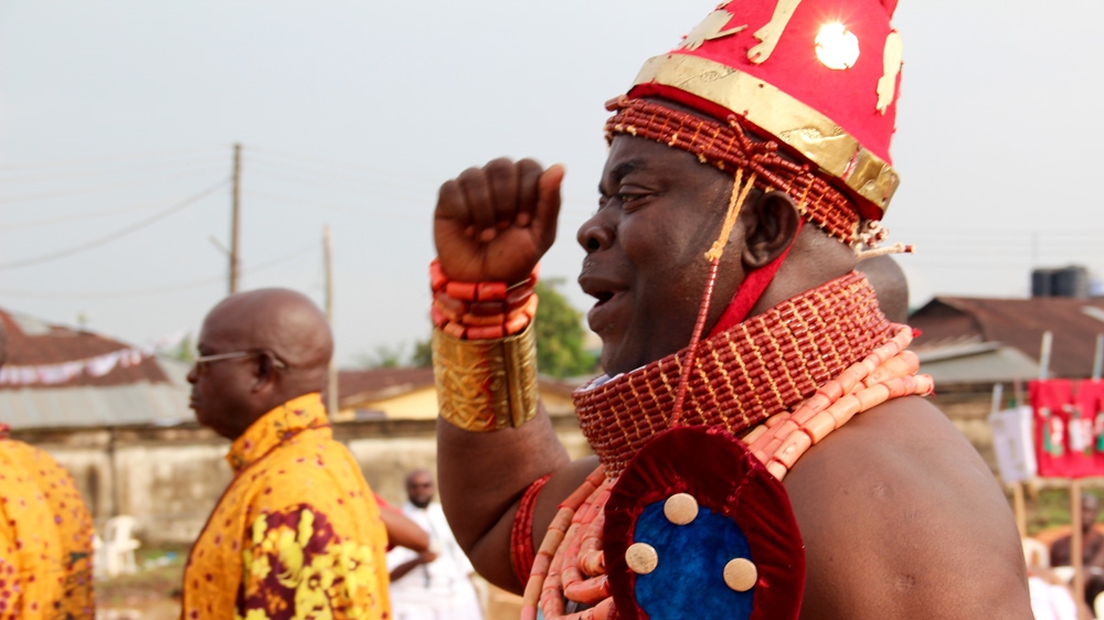 'Oba gha tokpere! [Long live the king]' says Chief Osa [Femke van Zeijil/Al Jazeera] 