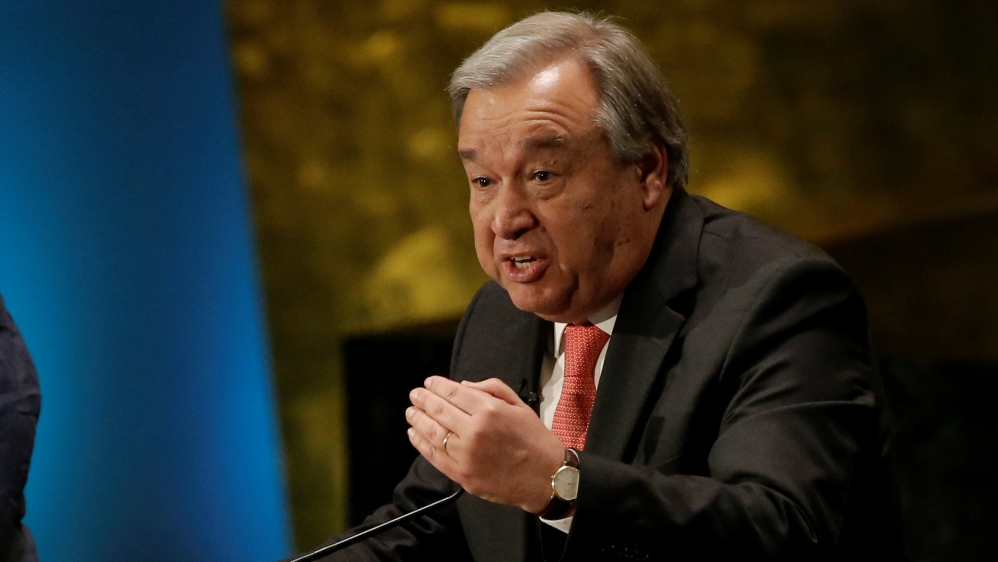Former U.N. High Commissioner for Refugees Antonio Guterres speaks during a debate in the United Nations General Assembly between candidates vying to be the next U.N. Secretary General at U.N. headqua