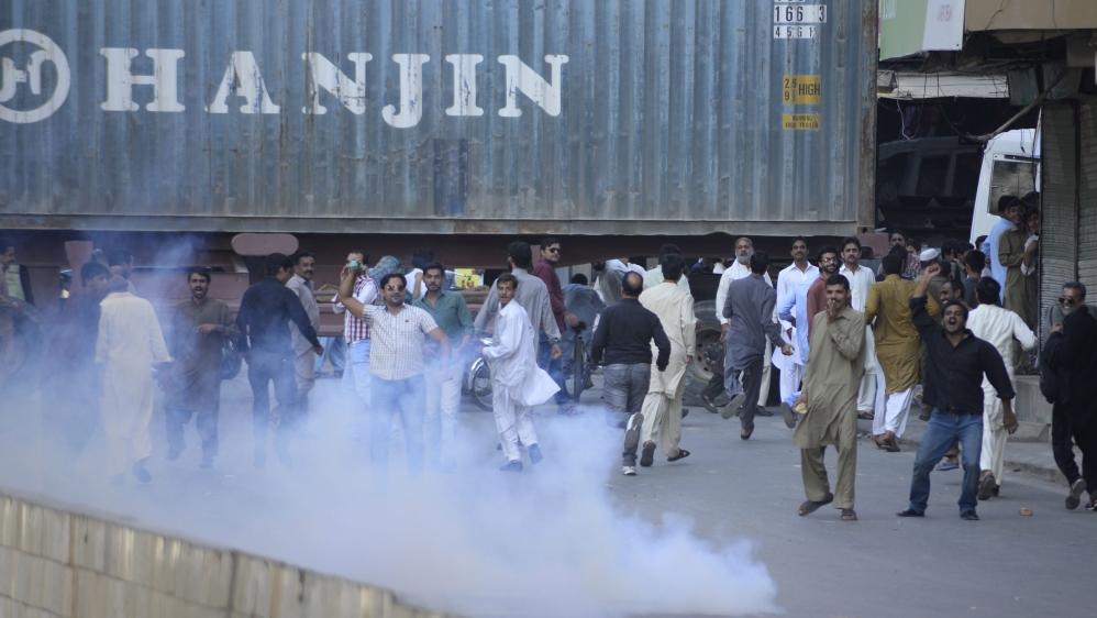 Supporters of PTI and AML protest against the government