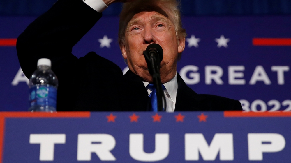 Republican presidential nominee Donald Trump speaks during a campaign rally in Leesburg
